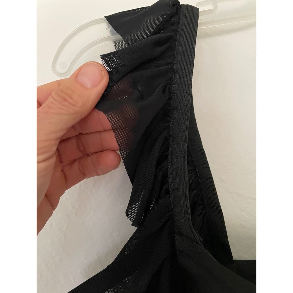 Fashion Nova Black Bandage Mesh Ruffle Crop Top 1XL Sheer Back Square Neck - Picture 4 of 7